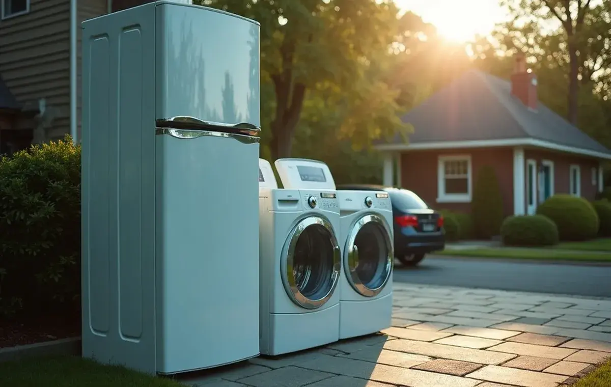 Appliance removal service visual with fridge and washer haul-away styling